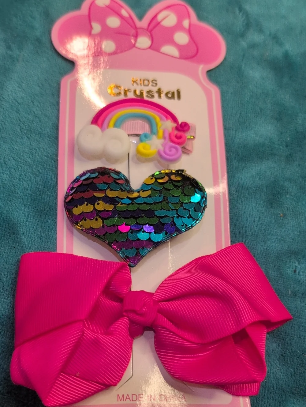 Kids Hair Bow & Sequin Heart Set - Black Bow with Multicolor Heart